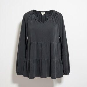 Wonderly Petite Large Faded Black Look Viscose Spandex V Neck Long Sleeve Tunic